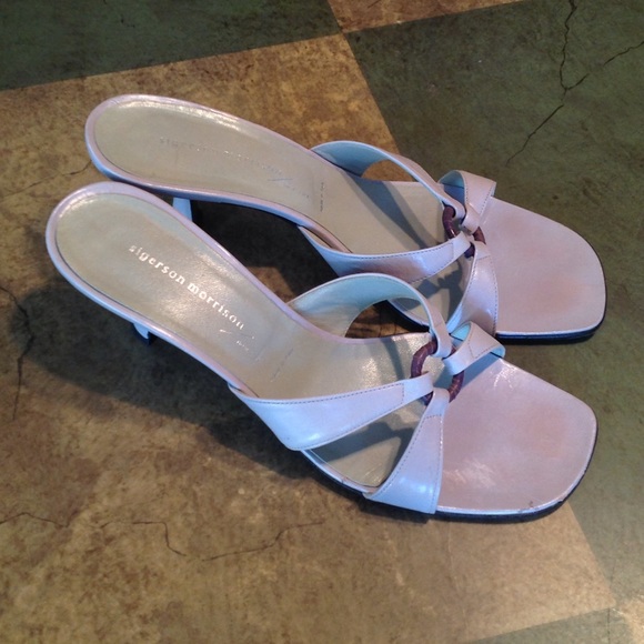 Sigerson Morrison Grey/Lavender kitten heel O-ring sandals, 10B - Picture 3 of 7